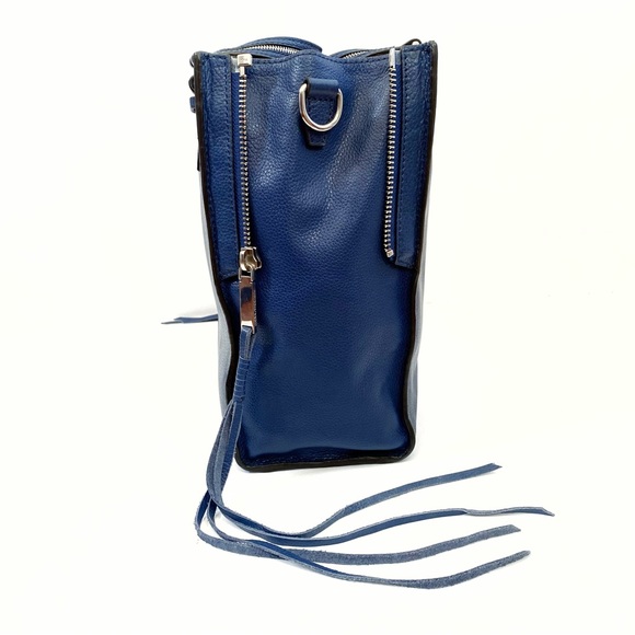 Rebecca Minkoff blue leather silver zipper top handle zip up sides purse bag - Picture 5 of 14